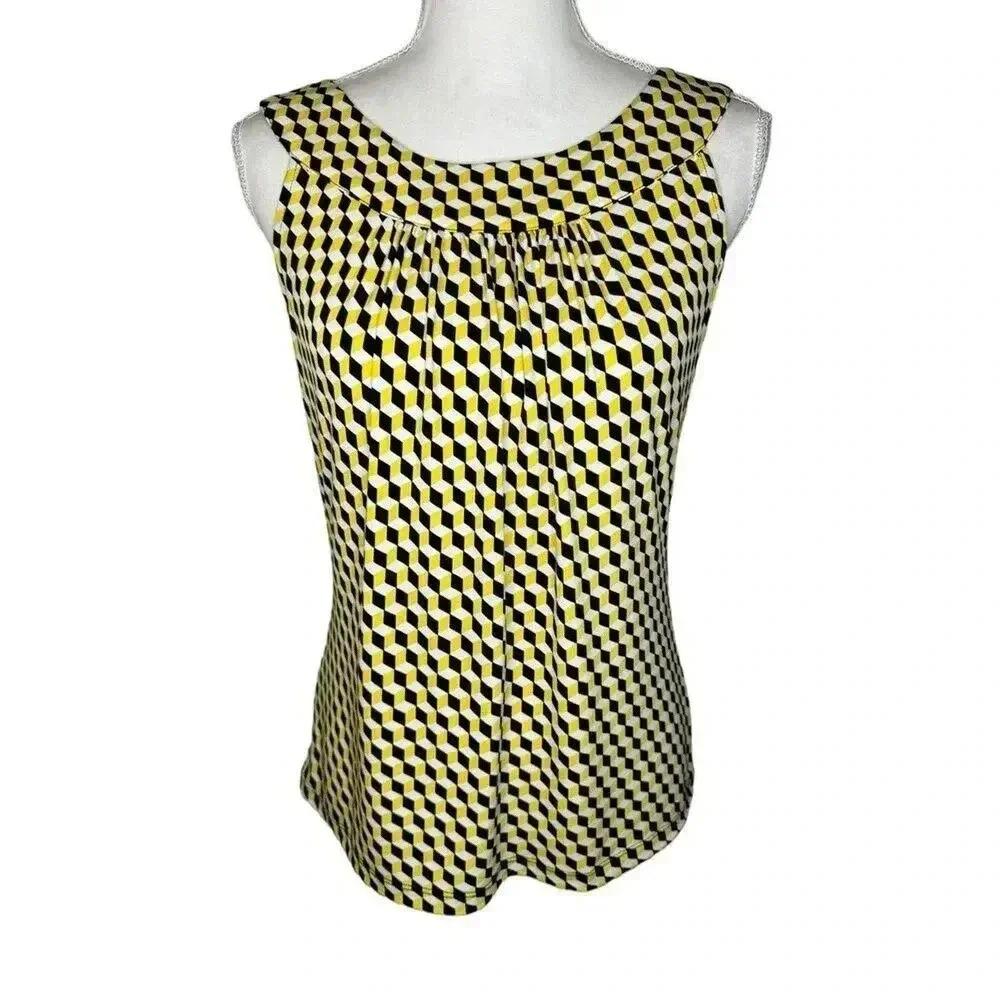 Calvin Klein Women’s Small Yellow White & Black‎ Geometric Print Sleeveless Top